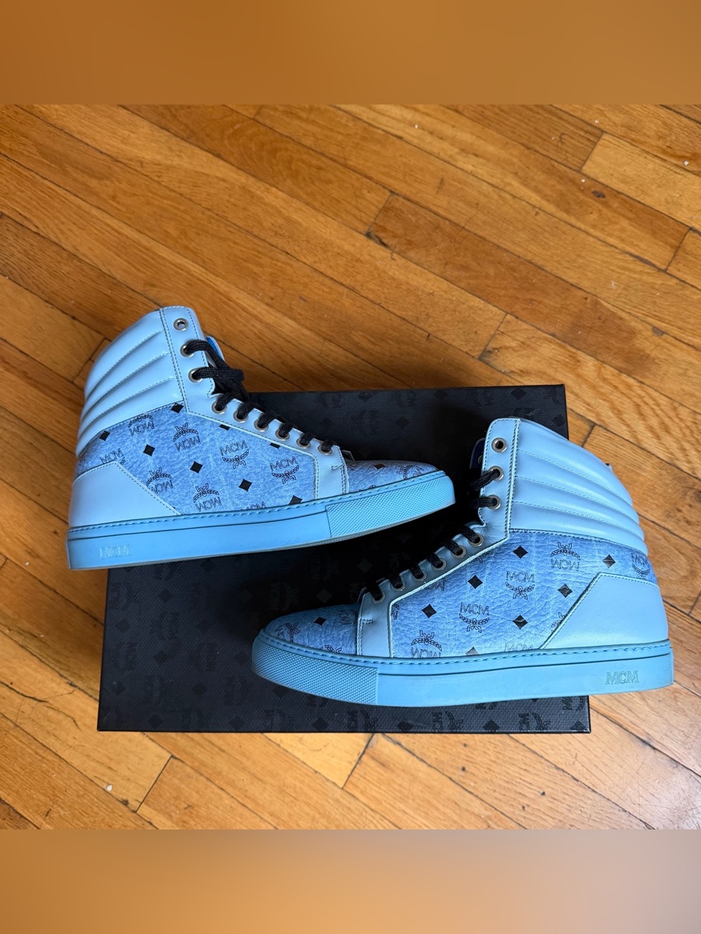 MCM Blue Monogram High-Top Sneakers